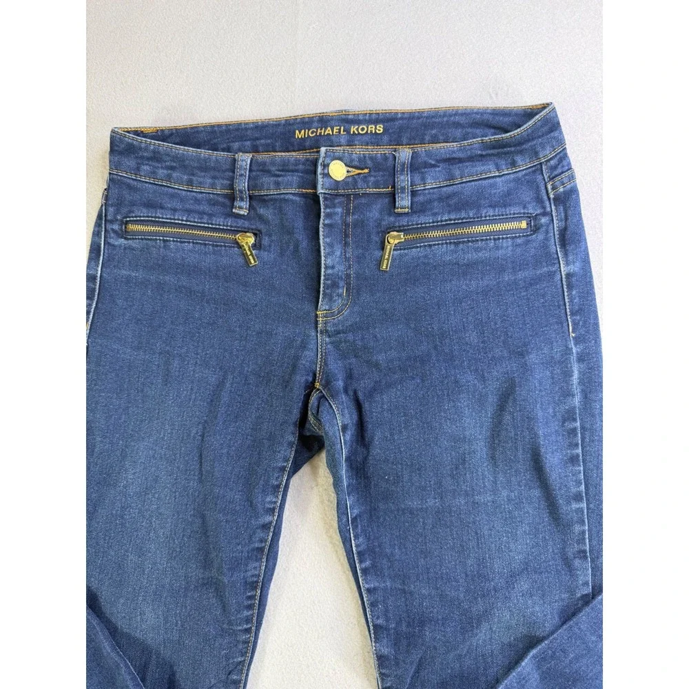 MICHAEL KORS Skinny Fit Jeans Zipper Accents Mid Rise Blue Denim Size 6